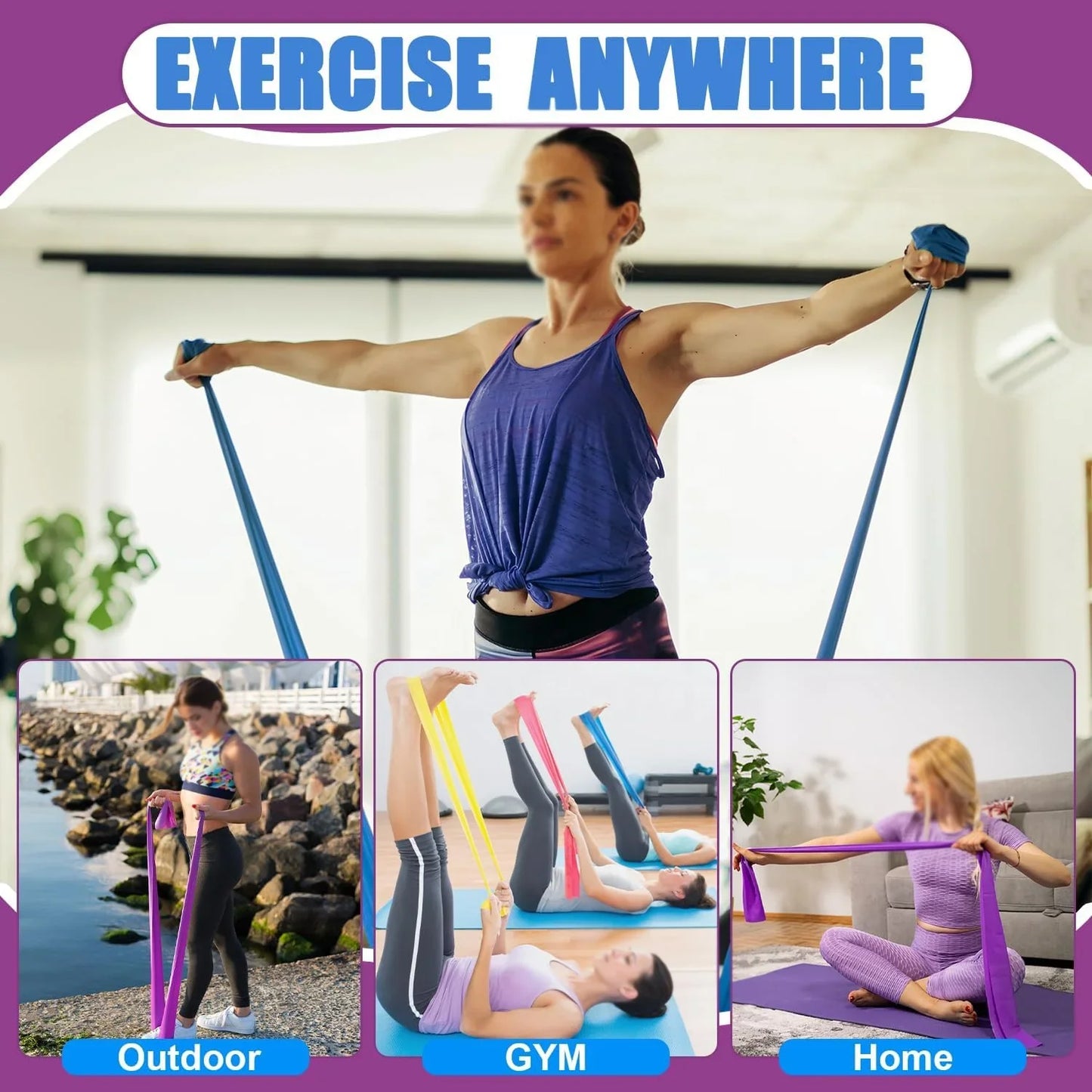 4pcs Yoga Stretching Resistance Bands Set, Elastic Fitness Bands Exercise Gym Workout Bands Strength Training,physical Therapy