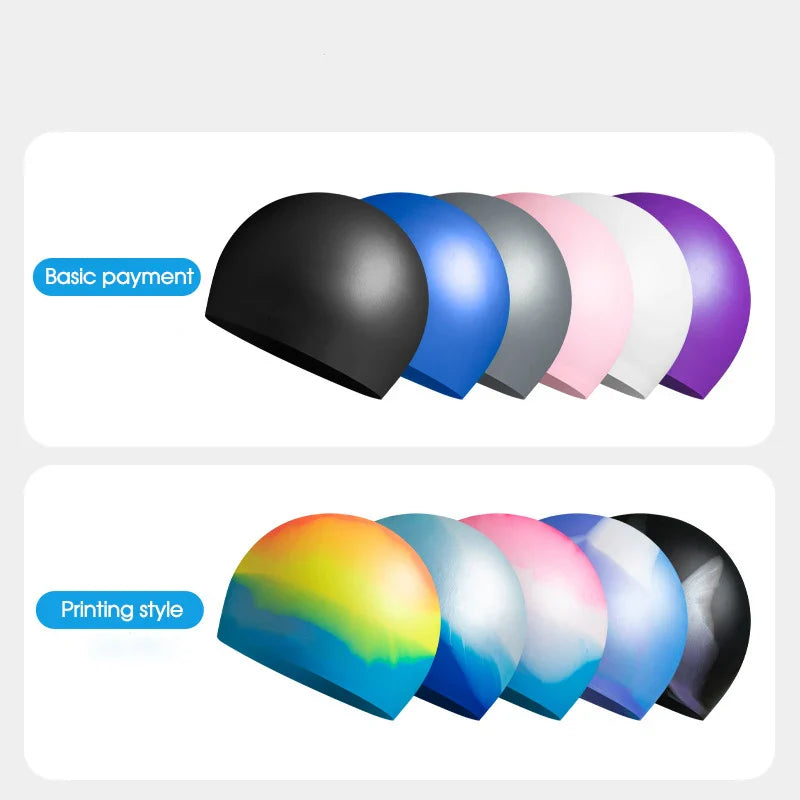 Custom Adult Long Hair Waterproof Non Latex Swimming Hat Durable Non-Slip Pool Cap Elastic Silicone Swim Caps