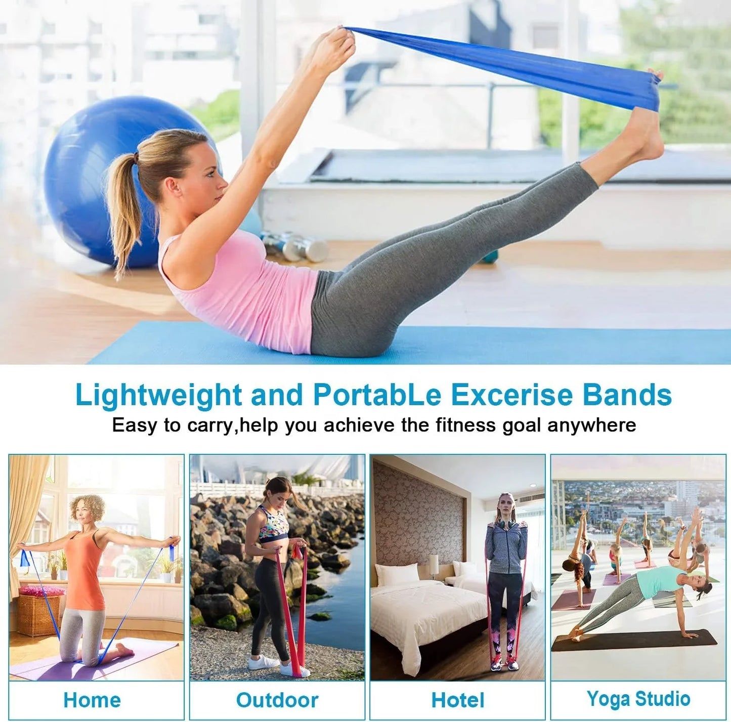 Yoga Stretch Strips Resistance Bands Elastic Physical Therapy Gym Workout Home Exercise Fitness Bands Body Building Equipment