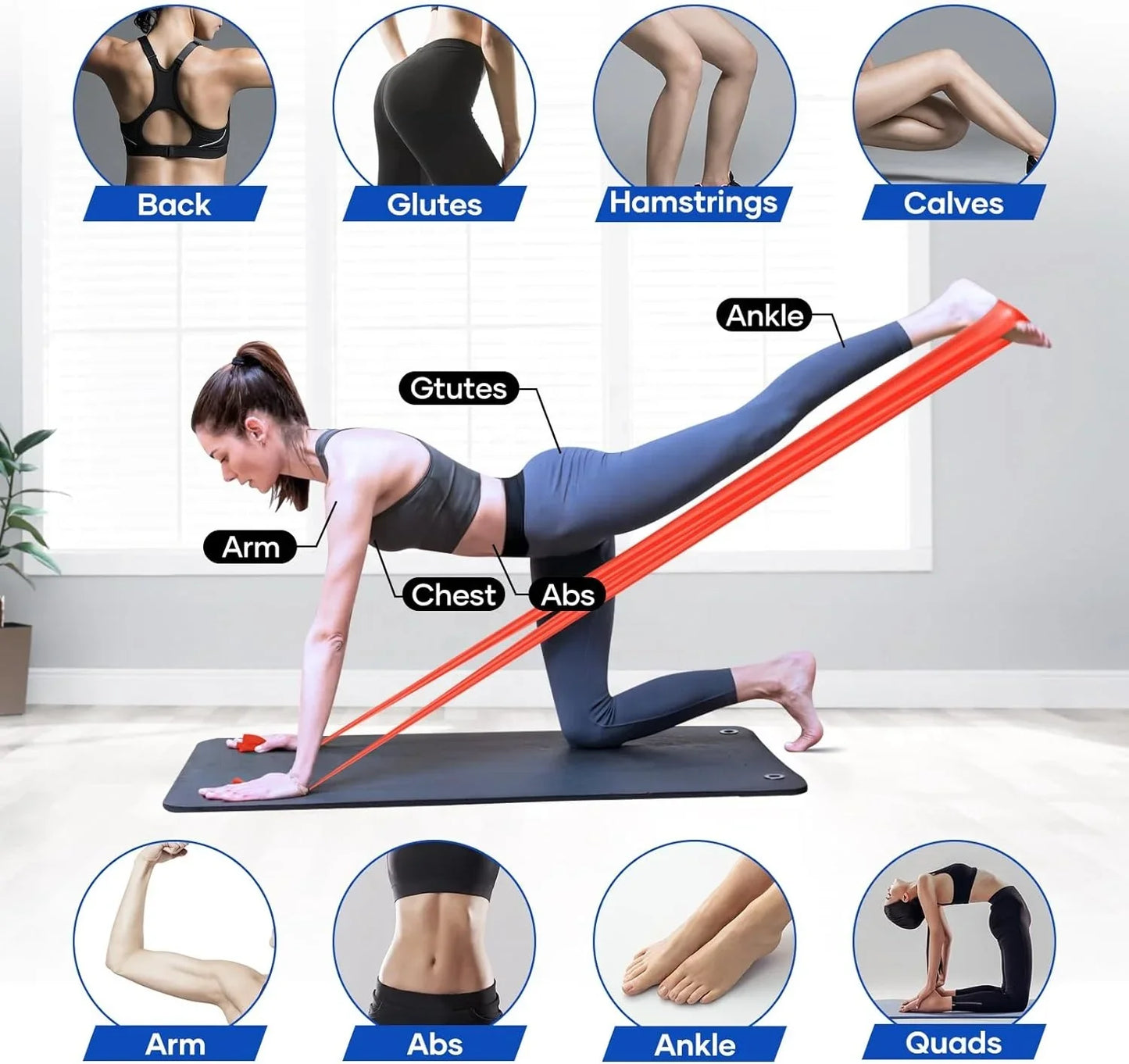 Yoga Pilates Elastic Bands Gym Workout Home Exercise Fitness Bands Physical Therapy Stretch Strips Bands Set Body Building