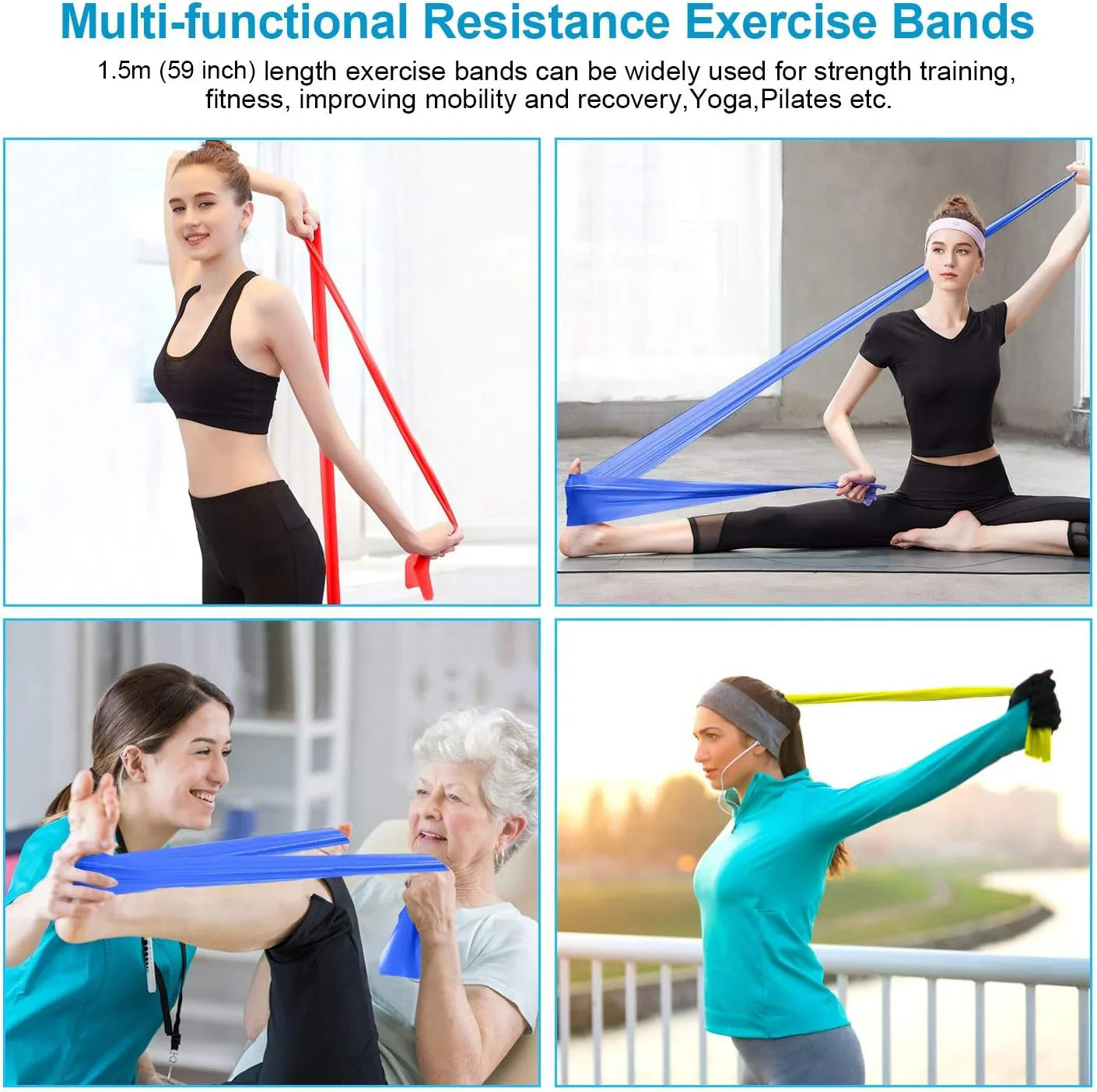 Yoga Stretch Strips Resistance Bands Elastic Physical Therapy Gym Workout Home Exercise Fitness Bands Body Building Equipment