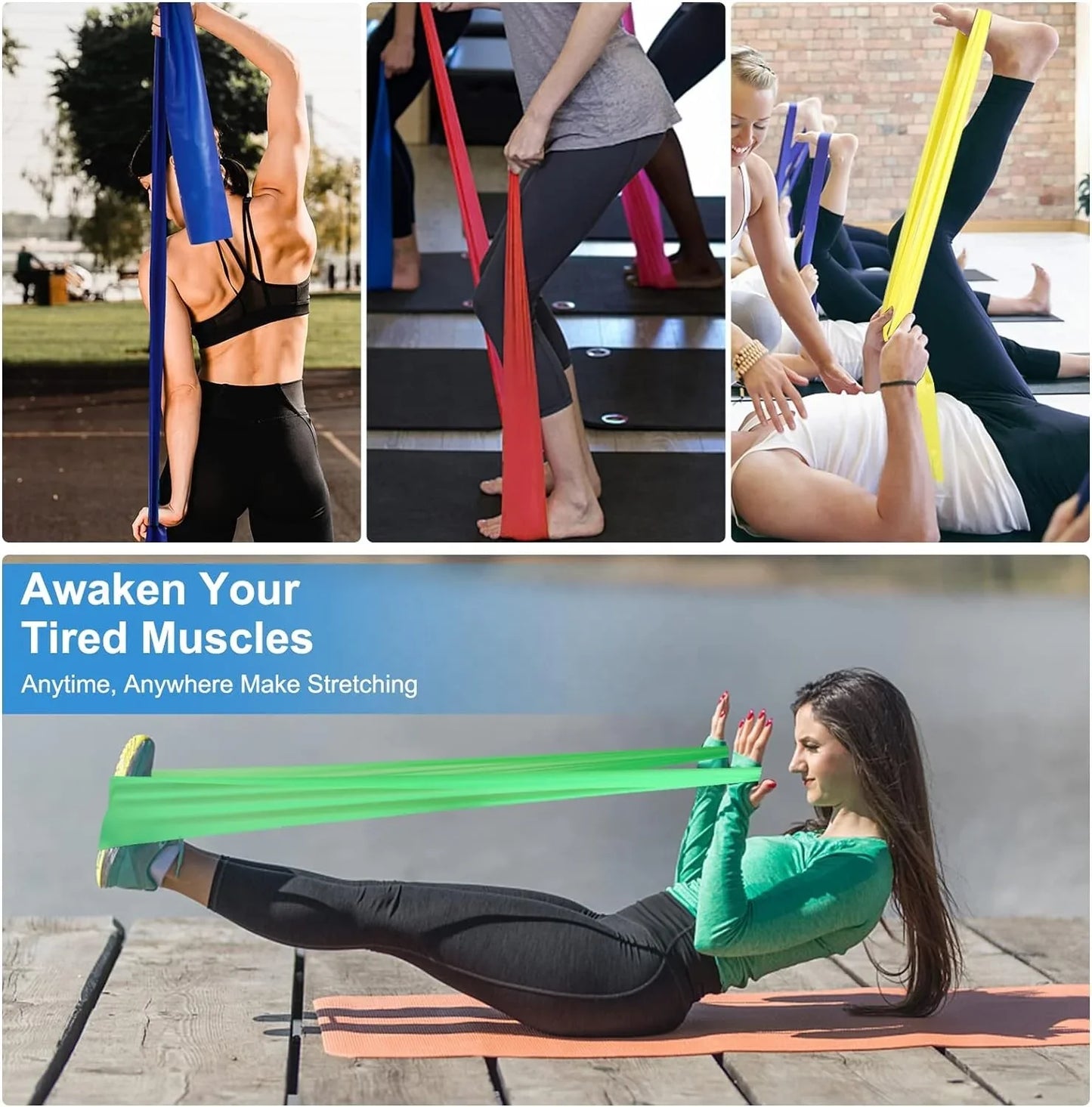 5pcs Yoga Stretching Resistance Bands Set, Elastic Fitness Bands Exercise Gym Workout Bands Strength Training,physical Therapy