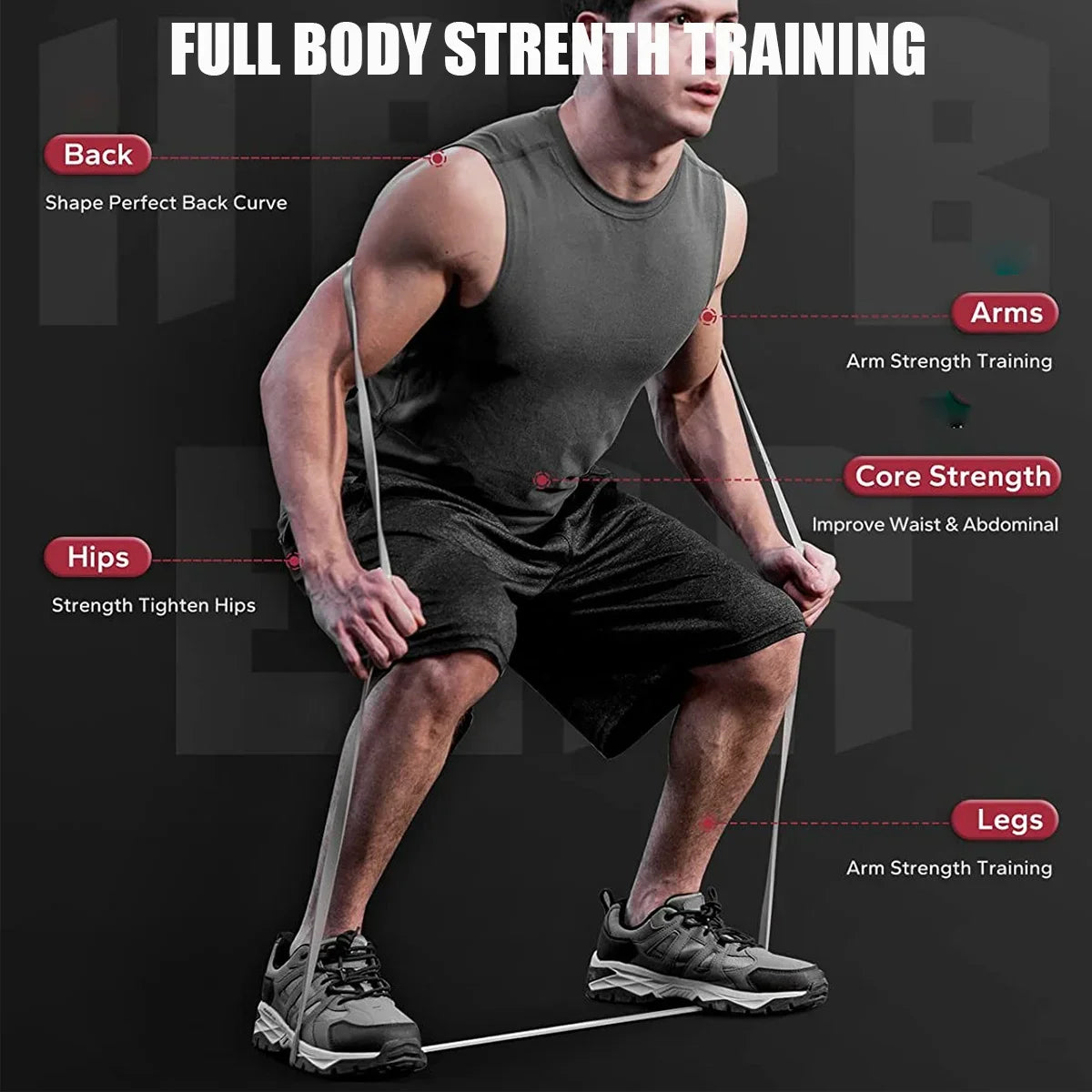 Black TPE Pull up Assist Band Fitness Strength Training Power Gym Exercise Bande De Resistance Workout Stretch Resistance Bands