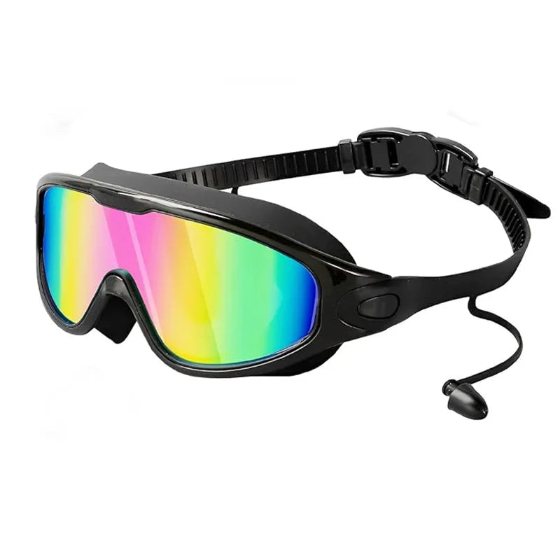 Professional Wide Vision Anti Fog Swimming Goggles with Earplug No Leaking UV Protection Swim Goggles for Women Men Adult