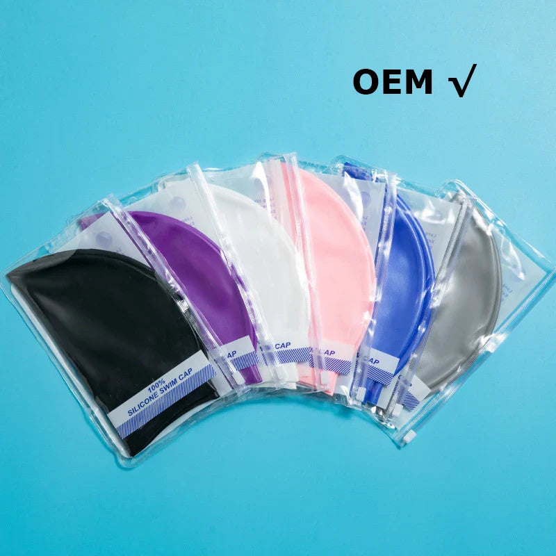 Custom Adult Long Hair Waterproof Non Latex Swimming Hat Durable Non-Slip Pool Cap Elastic Silicone Swim Caps