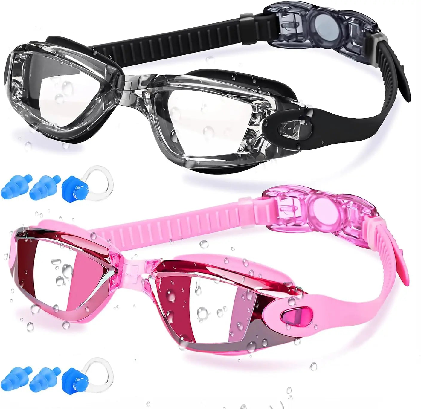 2 Packs of Professional Anti Fog Swimming Goggles No Leaking UV Protection Wide View Swim Goggles for Women Men Adult Kids