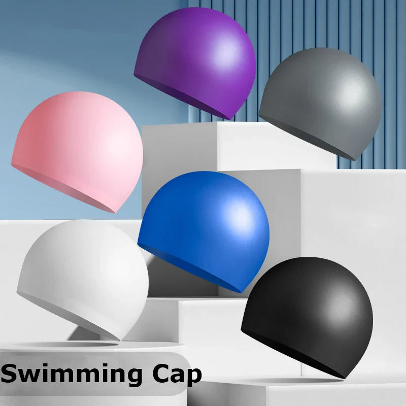 Custom Adult Long Hair Waterproof Non Latex Swimming Hat Durable Non-Slip Pool Cap Elastic Silicone Swim Caps
