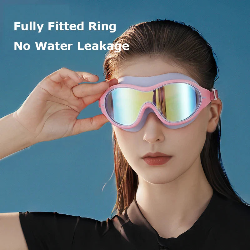 Adjustable HD Silicone Unisex Large Mirror Anti-fog Swim Glasses Outdoor Pool Anti-UV Eyes Protection Swimming Glasses