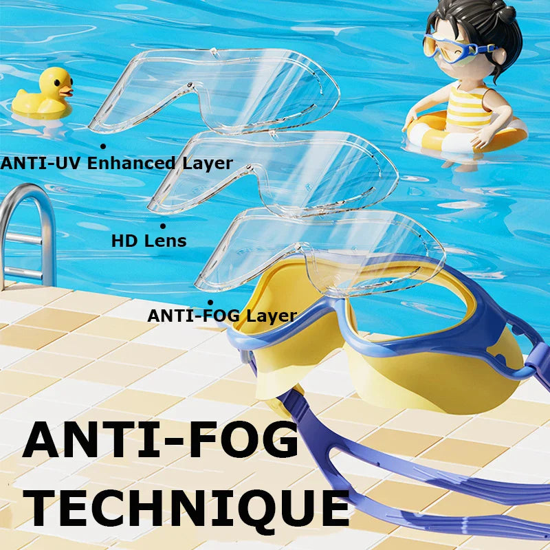 2024 HD Customized Anti Fog Swim Glasses Professional Silicone Cartoon Colorful Children Swimming Goggles for Kids