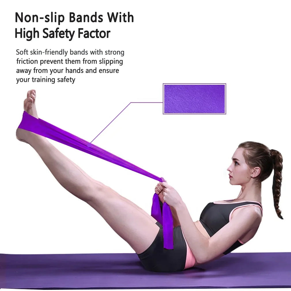 Yoga Pilates Elastic Bands Gym Workout Home Exercise Fitness Bands Physical Therapy Stretch Strips Bands Set Body Building