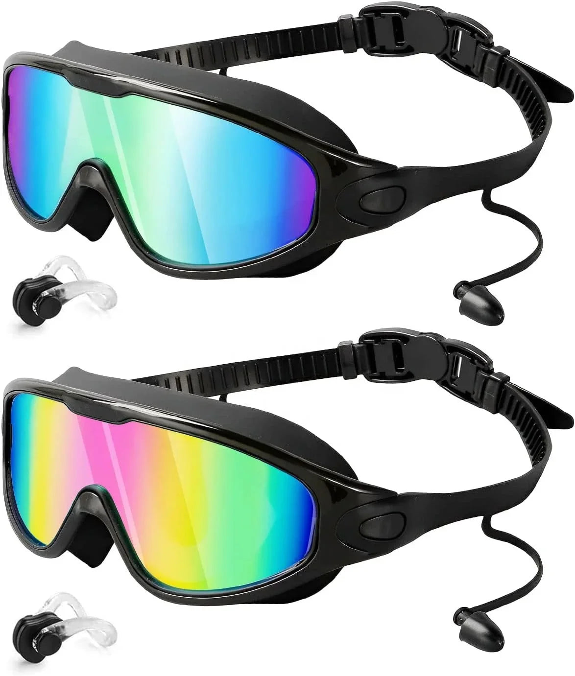 Professional Wide Vision Anti Fog Swimming Goggles with Earplug No Leaking UV Protection Swim Goggles for Women Men Adult