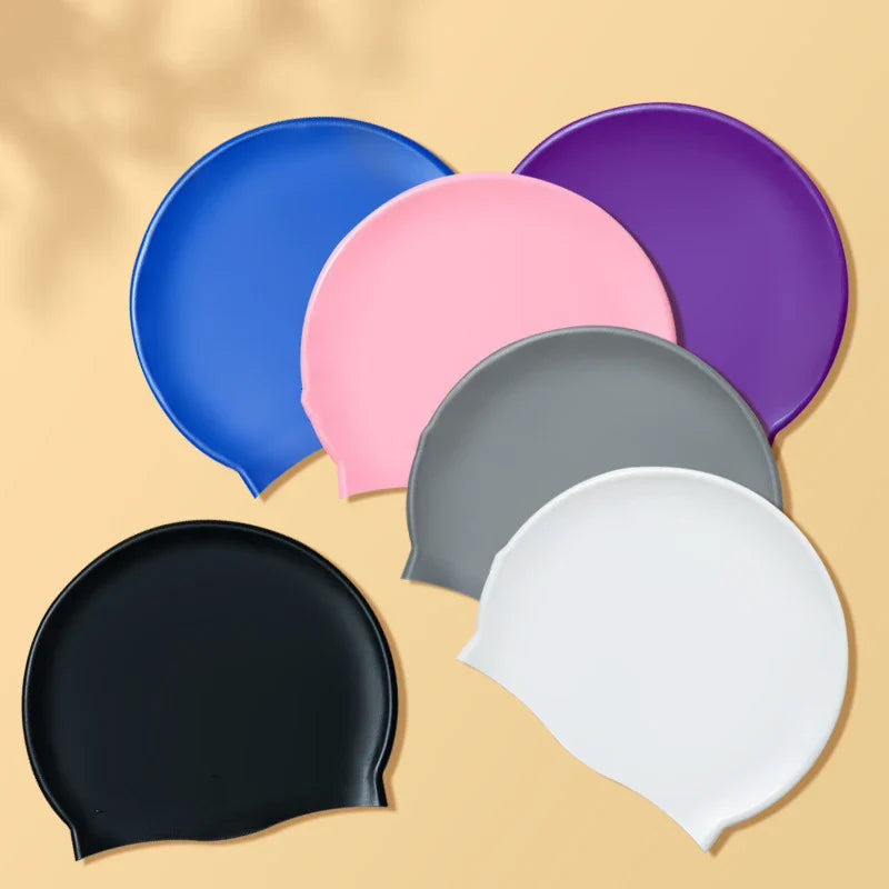 Custom Adult Long Hair Waterproof Non Latex Swimming Hat Durable Non-Slip Pool Cap Elastic Silicone Swim Caps