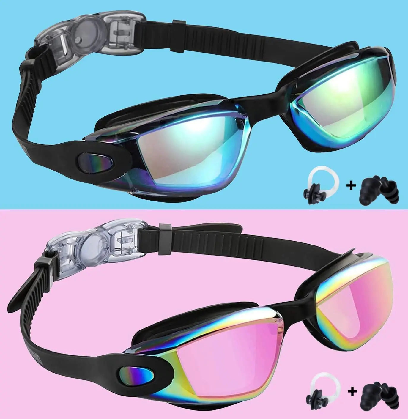 2 Packs of Professional Anti Fog Swimming Goggles No Leaking UV Protection Wide View Swim Goggles for Women Men Adult Kids