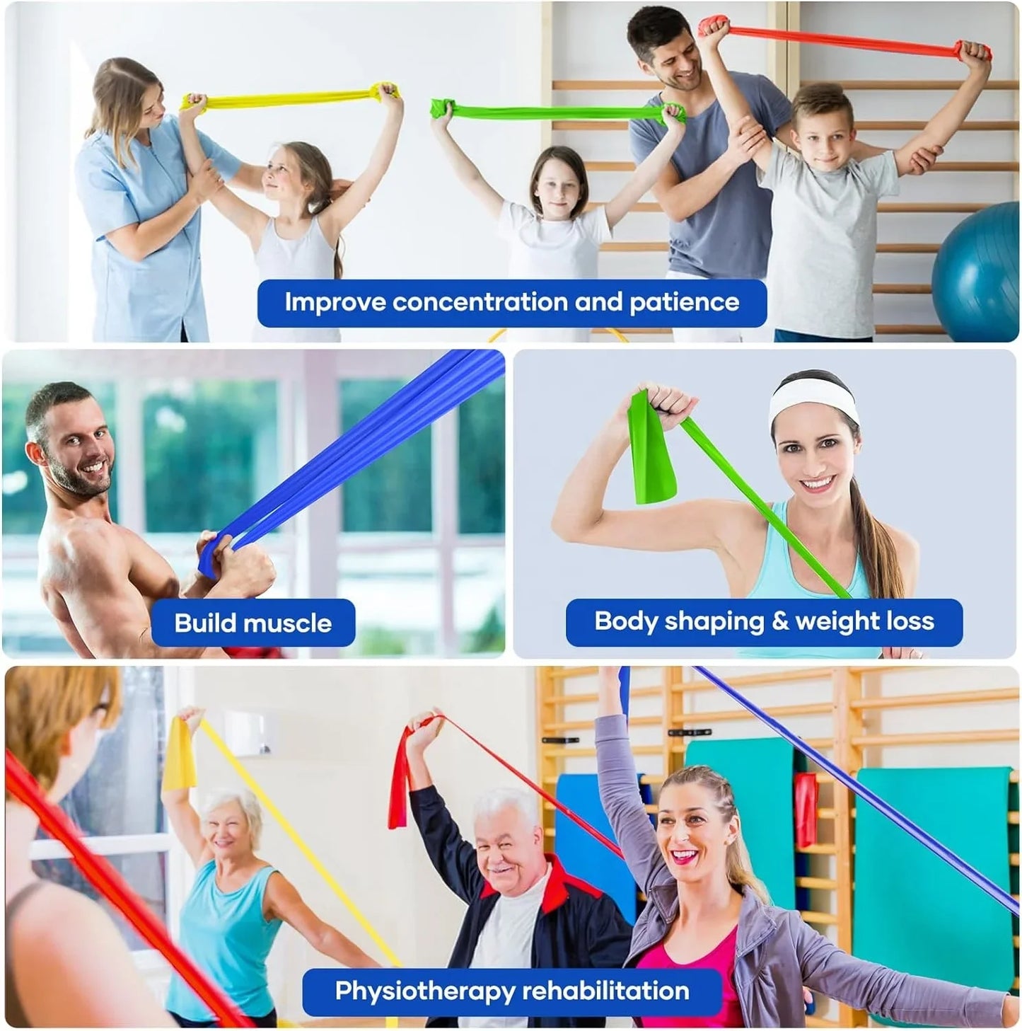 Yoga Pilates Elastic Bands Gym Workout Home Exercise Fitness Bands Physical Therapy Stretch Strips Bands Set Body Building