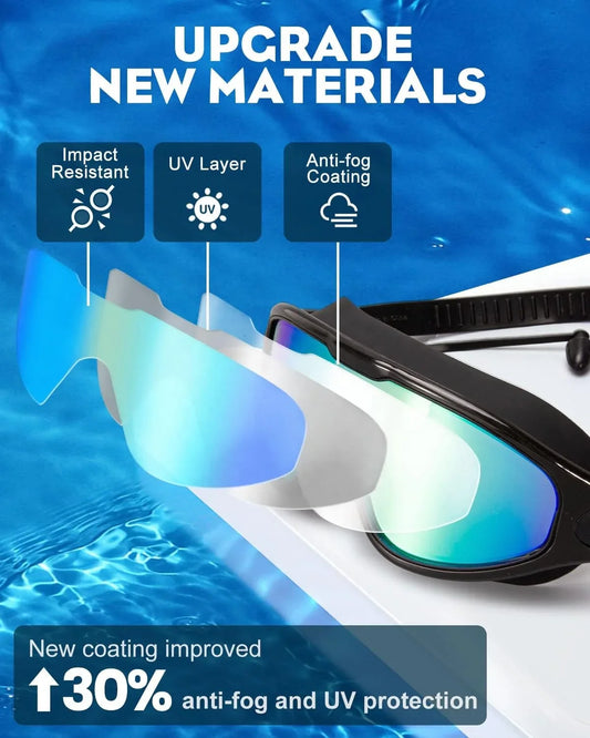 Professional Wide Vision Anti Fog Swimming Goggles with Earplug No Leaking UV Protection Swim Goggles for Women Men Adult