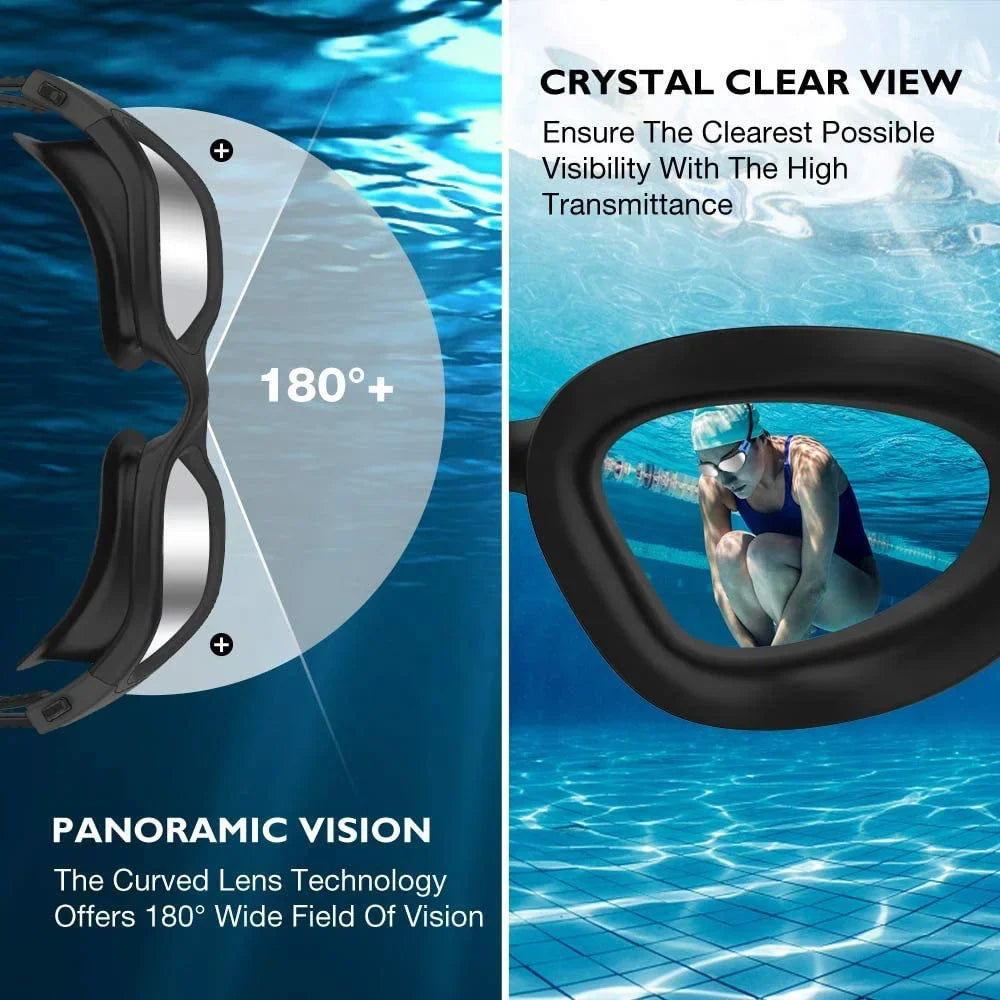 180 Degree Wide Vision Professional Swimming Goggles No Leaking Anti Fog UV Protection Swim Goggle for Adult Men Women