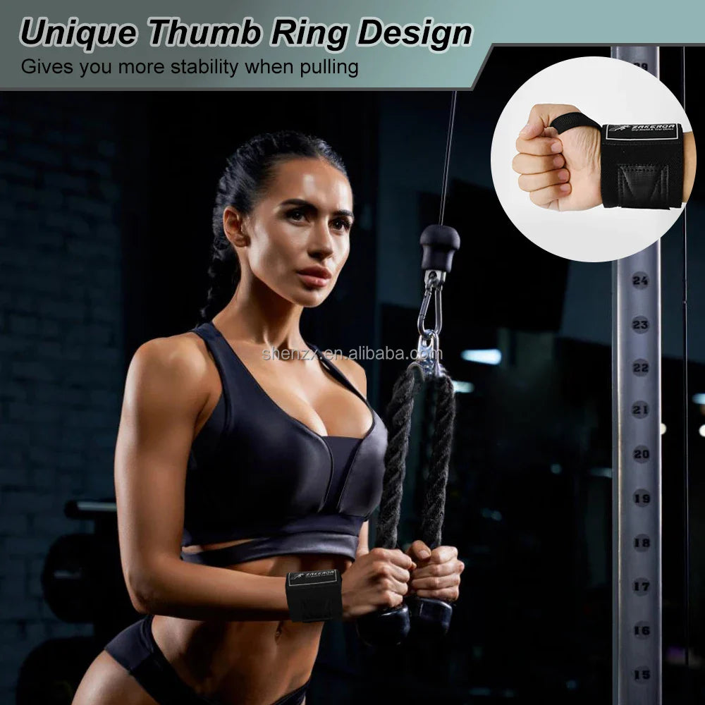 ZAKERDA Customized Adjustable Black Gym Fitness Polyester Cotton and Latex Silk Home Workout OEM Logo Powerlifting Wrist Straps