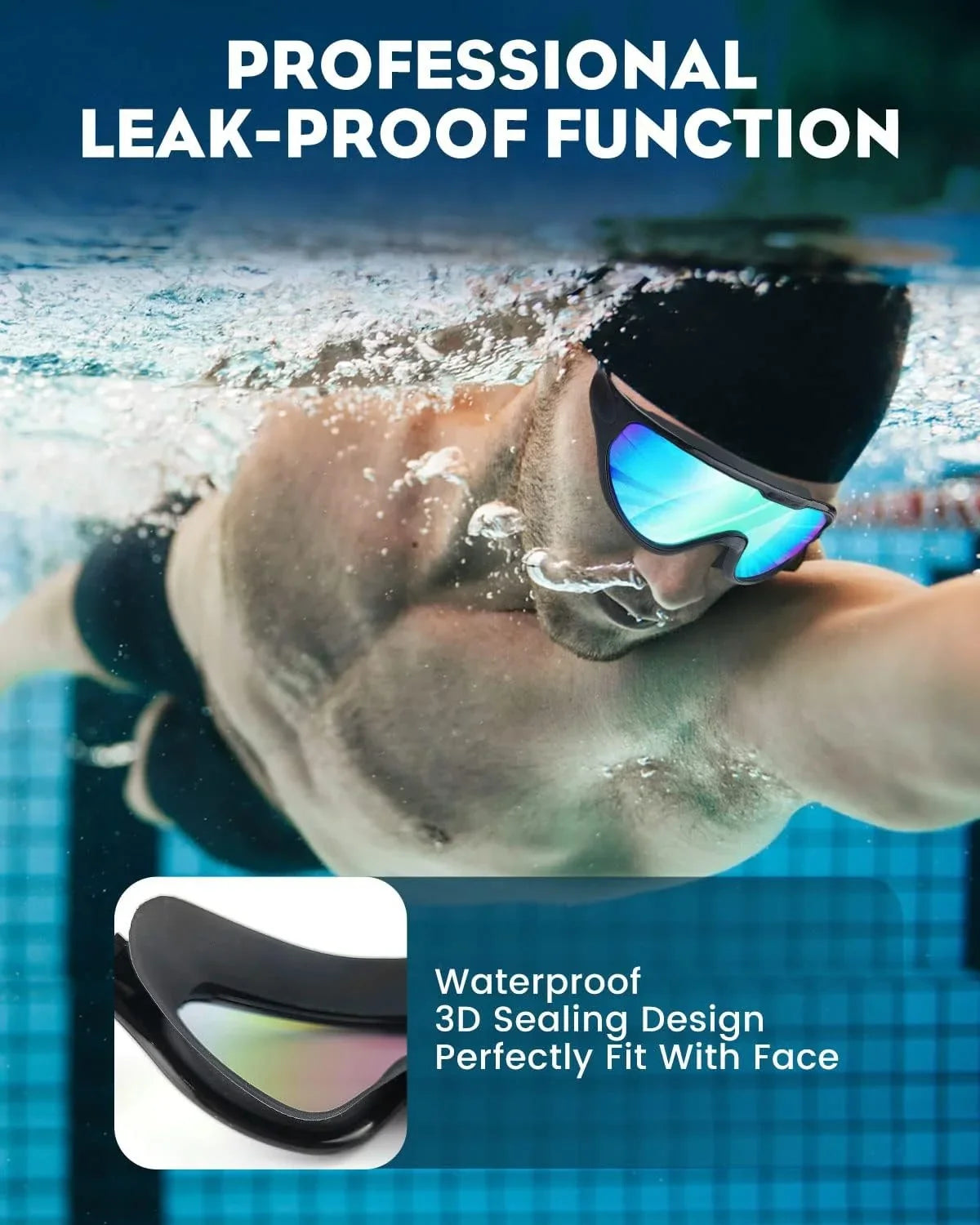 Professional Wide Vision Anti Fog Swimming Goggles with Earplug No Leaking UV Protection Swim Goggles for Women Men Adult