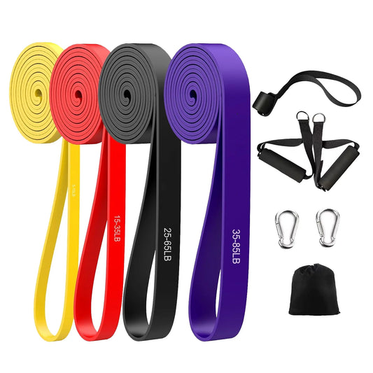 2024 Amazon Hot Sale 4 Pieces Set of Natural Latex Door Anchor Resistance Bands With Handles Fitness Exercise Bands Set