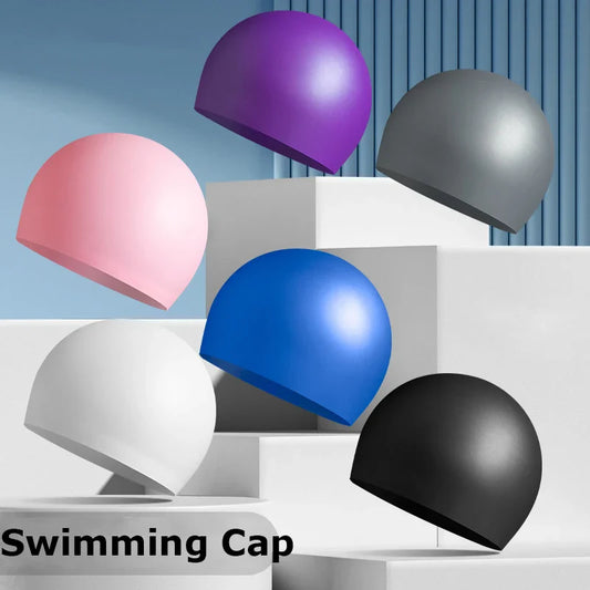 Custom Adult Long Hair Waterproof Non Latex Swimming Hat Durable Non-Slip Pool Cap Elastic Silicone Swim Caps