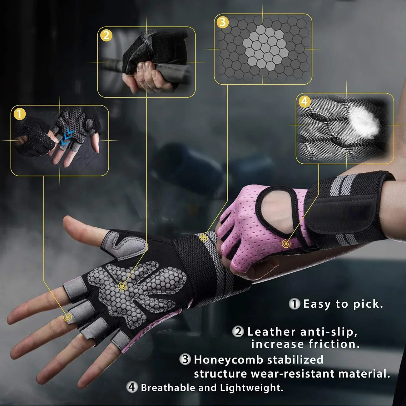 Fitness Workout Gloves Full Palm Protection Weight Lifting Gloves With Wrist Straps Sports Exercise Gym Gloves  for Men Women