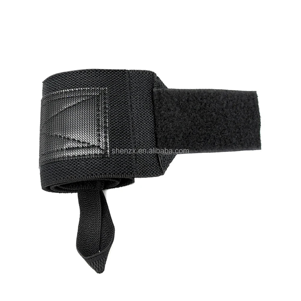 ZAKERDA Customized Adjustable Black Gym Fitness Polyester Cotton and Latex Silk Home Workout OEM Logo Powerlifting Wrist Straps