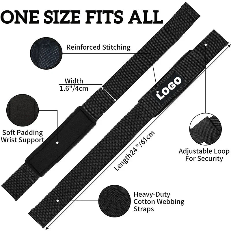 Custom Logo Neoprene Padded Weight Lifting Straps,Gym Workout Fitness Pull up Wrist Straps for  Powerlifting, Strength Training