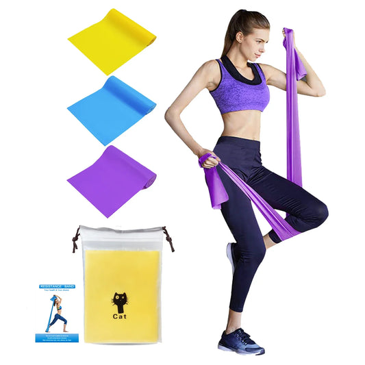 Yellow Blue Purple 3 Pack TPE Yoga Workout Fitness Home Exercise Band Strips Resistance Bands Sets