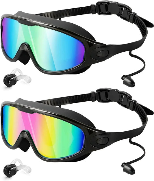 Professional Wide Vision Anti Fog Swimming Goggles with Earplug No Leaking UV Protection Swim Goggles for Women Men Adult